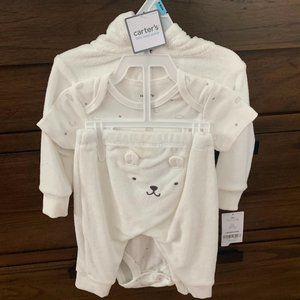 NWT 0-3M Carter's Onesie with Terry Pants and Animal Ear Hoodie